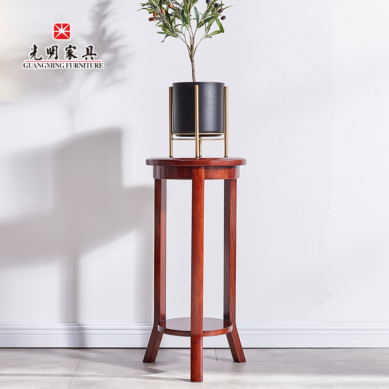 【光明家具】水曲柳實木花架，圓形木質(zhì)書房置物架，客廳落地花架花幾108B-82520-80